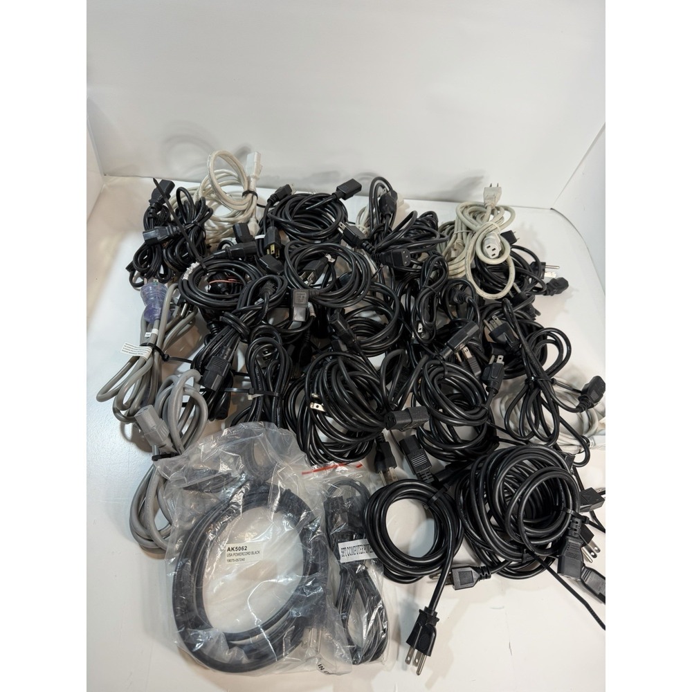 Lot of 45 3-Prong Standard PC Computer Monitor AC Power Cord Cable various size